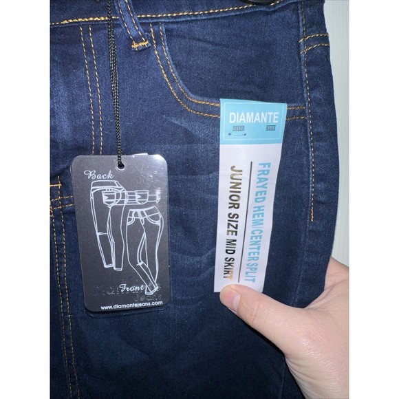 Denim Jean Skirt Midi Diamante Jeans Maxi Slit Front NWT Small S - Picture 3 of 6